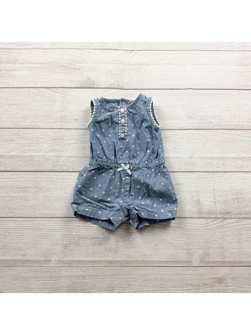Carter’s Blue Polka Dot Baby Romper Ruffled Sleeves Bow 0-3 Months